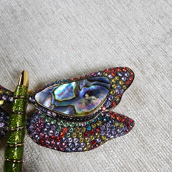 Joan Rivers Big Statement Dragonfly Multicolor Abalone Rhinestone Brooch Pin - Picture 3 of 7